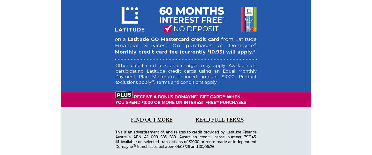 60 Months Interest Free#1 Plus Bonus#3 Gift Card